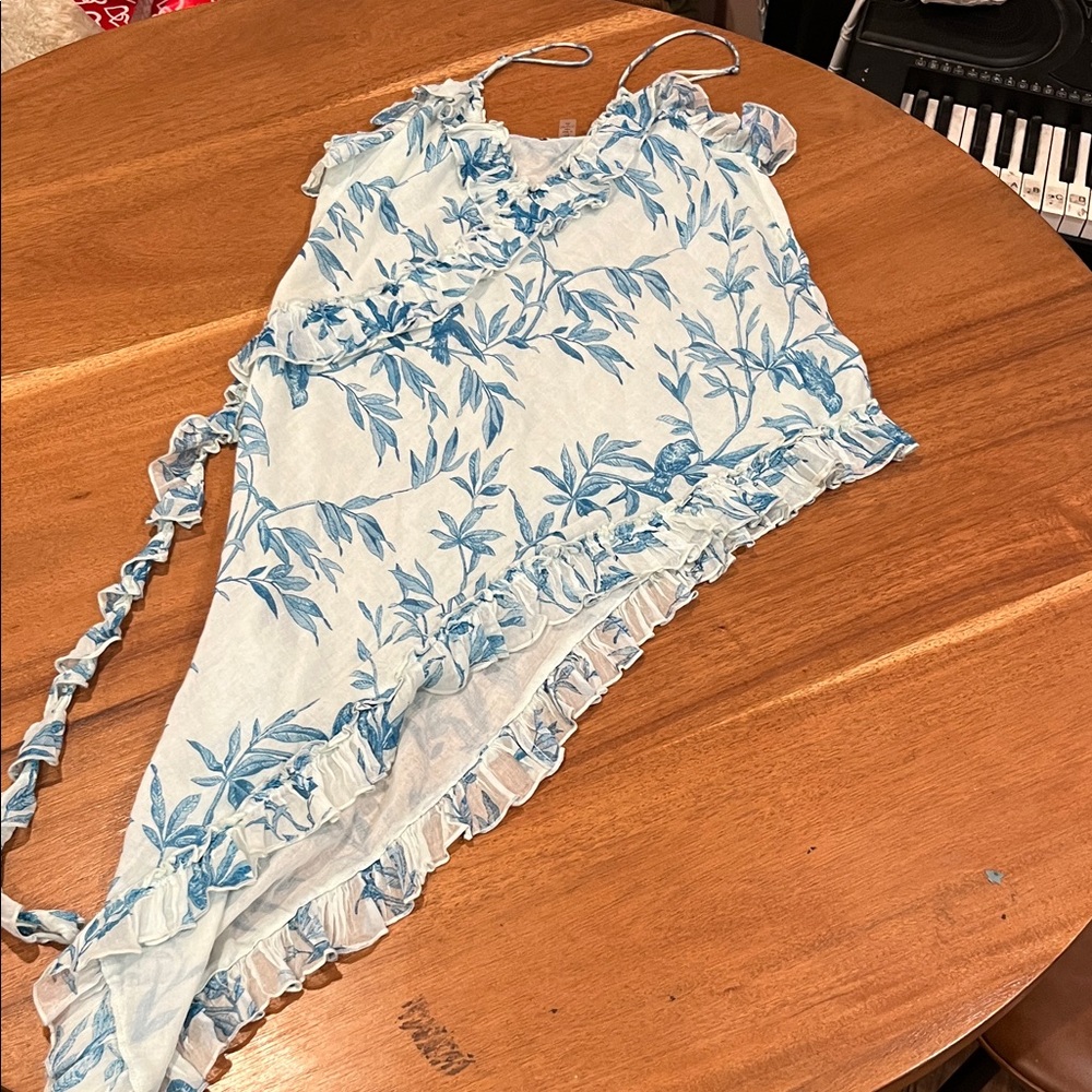 Free People Blue Floral Asymmetrical Top